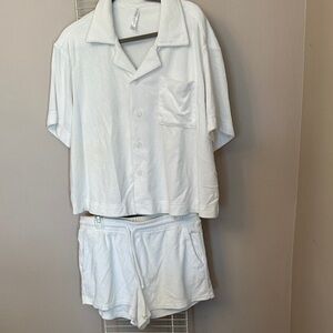 Fabletics White Terry Cloth Lounge Shorts Set